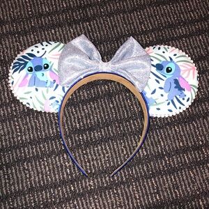 Stitch Themed Mouse Ears Headband with Silver Bow